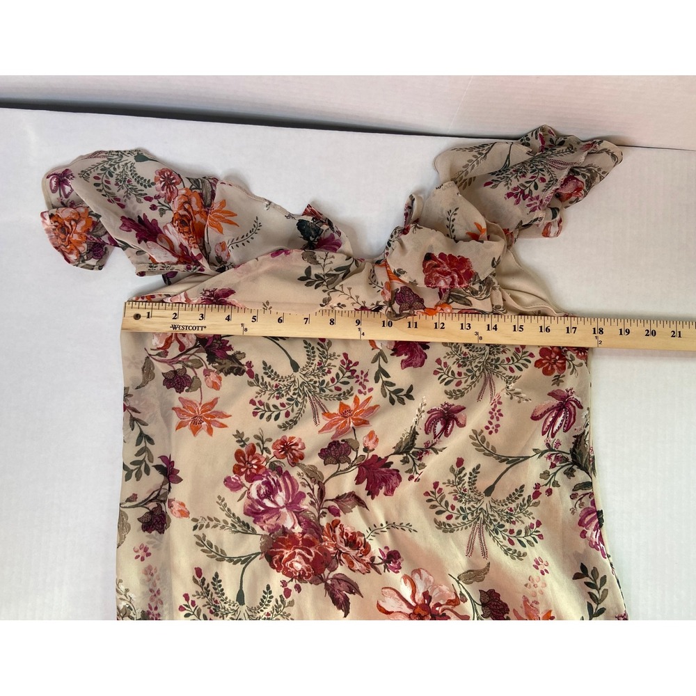 AS U WISH Floral Cold Shoulder Ruffle Dress Beige Pink Purple Orange Size S - Picture 7 of 10